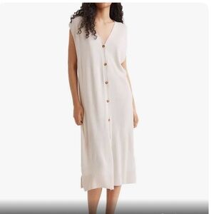 NWT H&M Fine Knit Viscose Blend Sleeveless Button Front Beige Vest Dress M